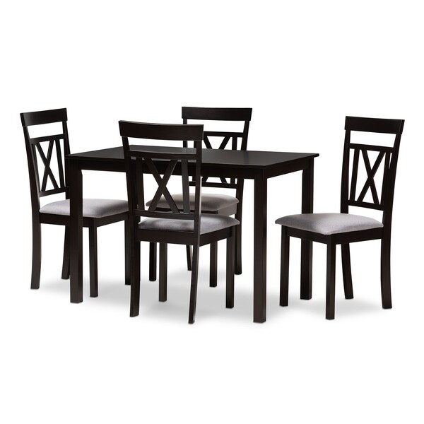 Baxton Studio Rosie Espresso Finished and Grey Upholstered 5-Piece Dining Set 149-8960-8026 - main